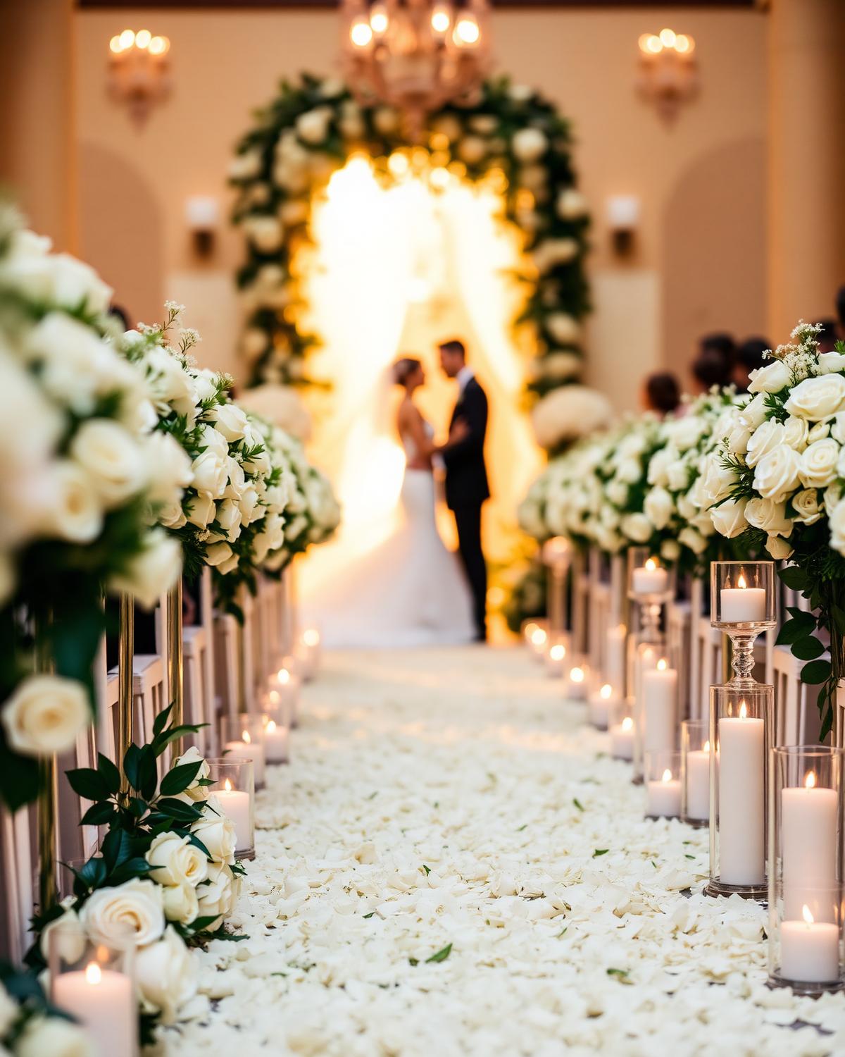 Wedding aisle with white roses
